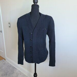 ZARA Man Navy Ribbed Knit Cardigan Sweater M Minimalist Preppy Y2K 00's